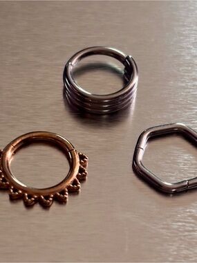 Rose Gold plated and Stainless Steel hinged clickers 3 - 16G 8mm segment rings